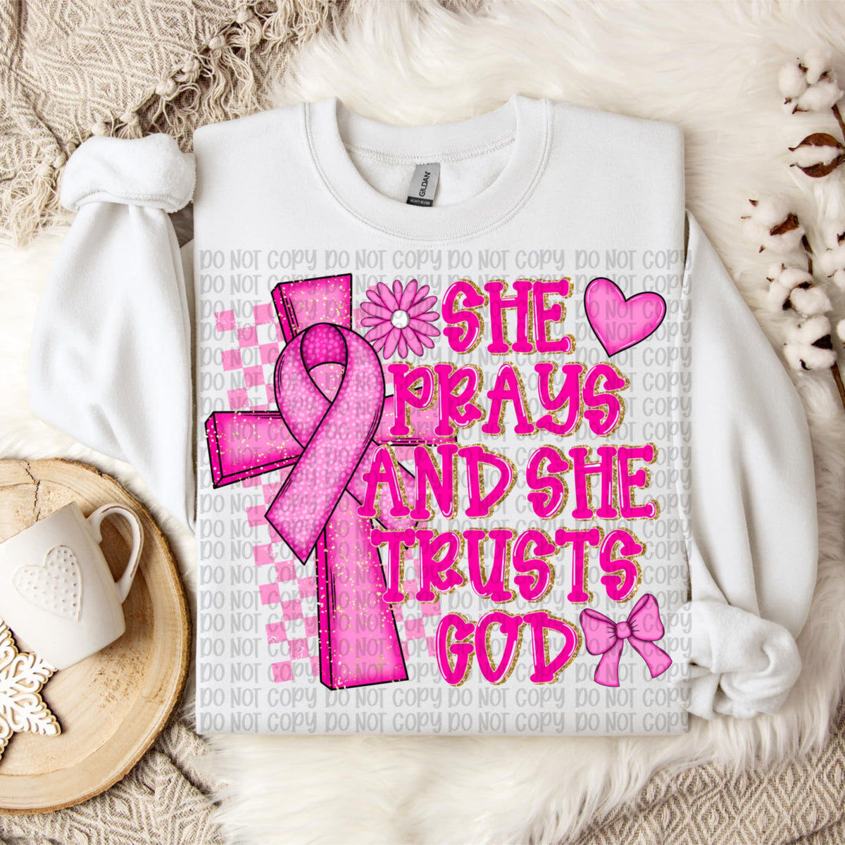 She Prays and Trusts God Pink VP DTF transfer