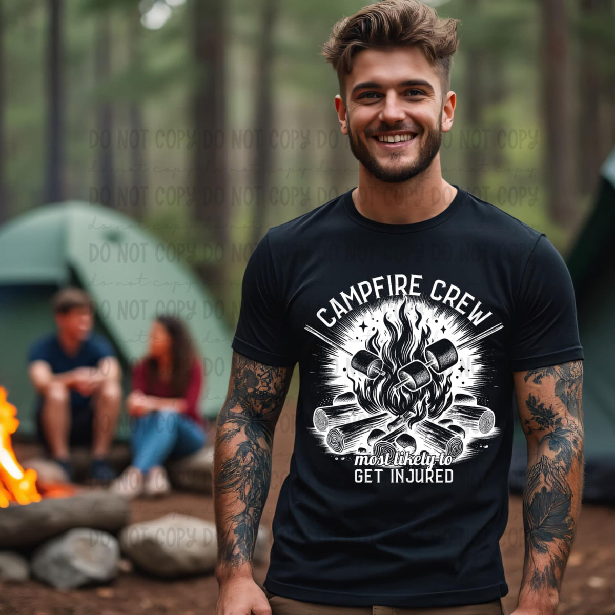 Camping crew most likely to get injured WHITE (Revel) 99780 DTF transfer