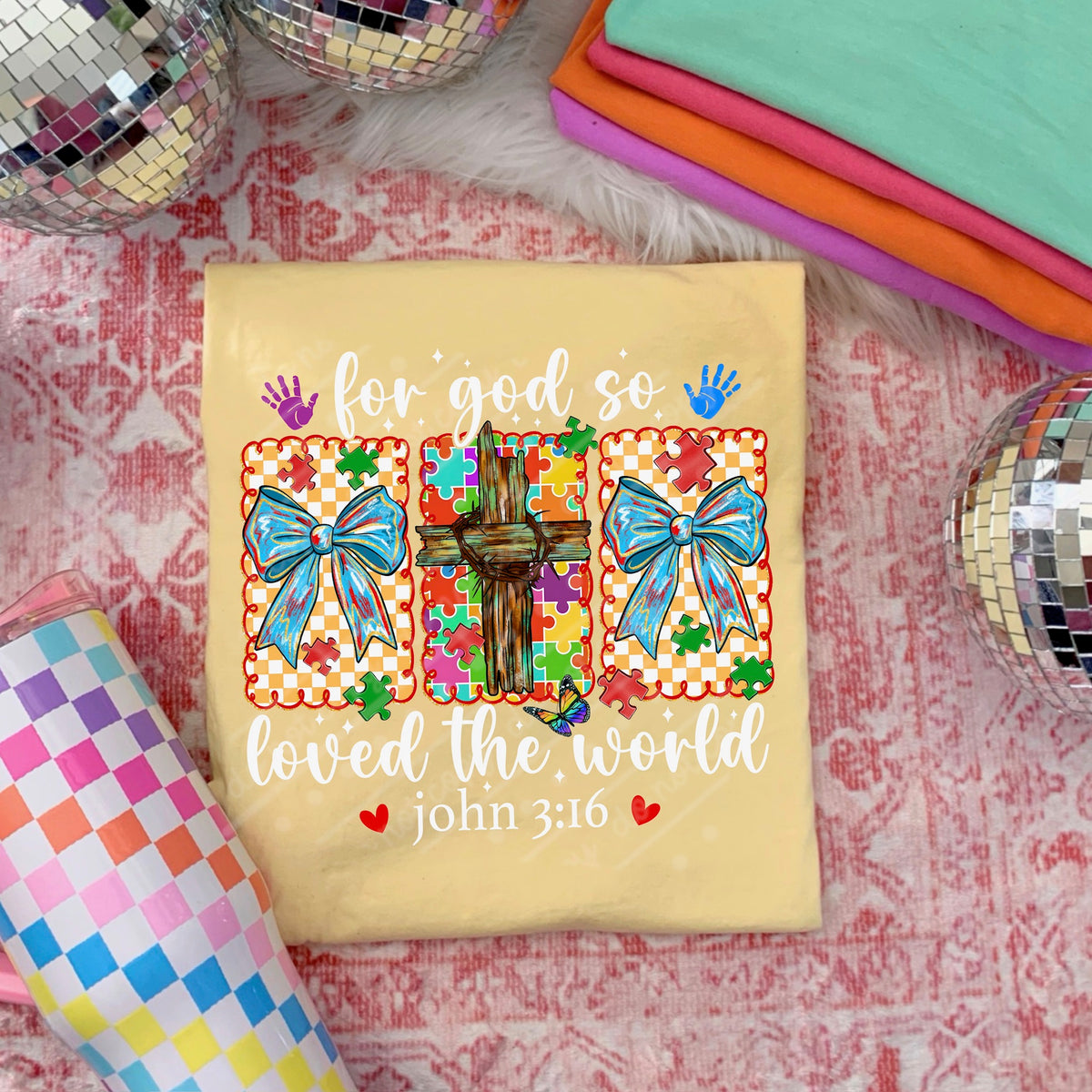 For god so loved the world autism (white words) DTF transfer
