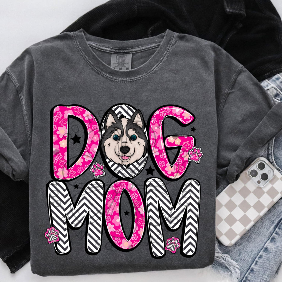 Husky dog mom dark pink (SWD) 97347 DTF transfer