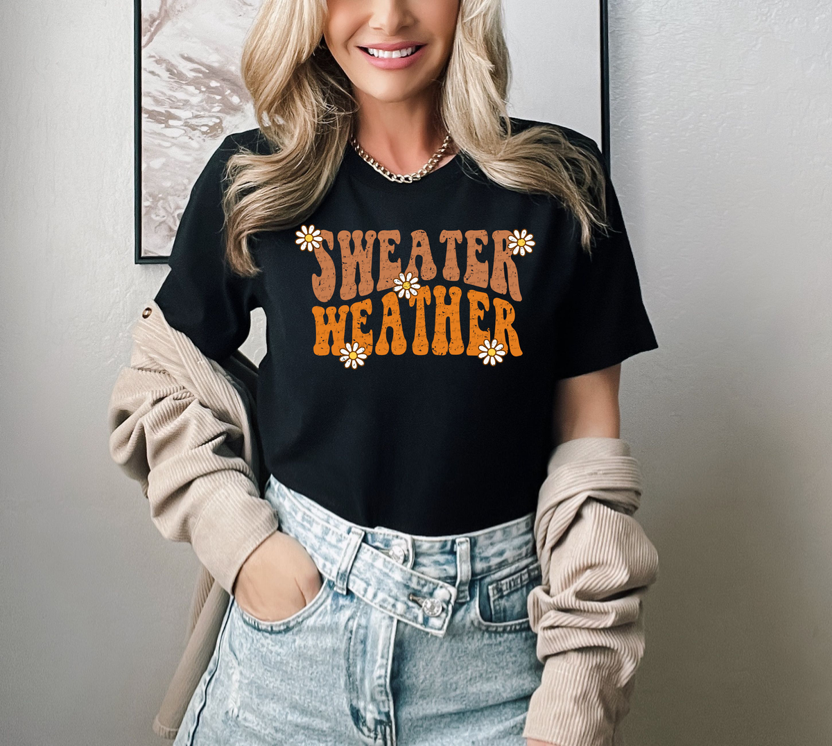 Sweater Weather with daisies 49777 DTF transfer