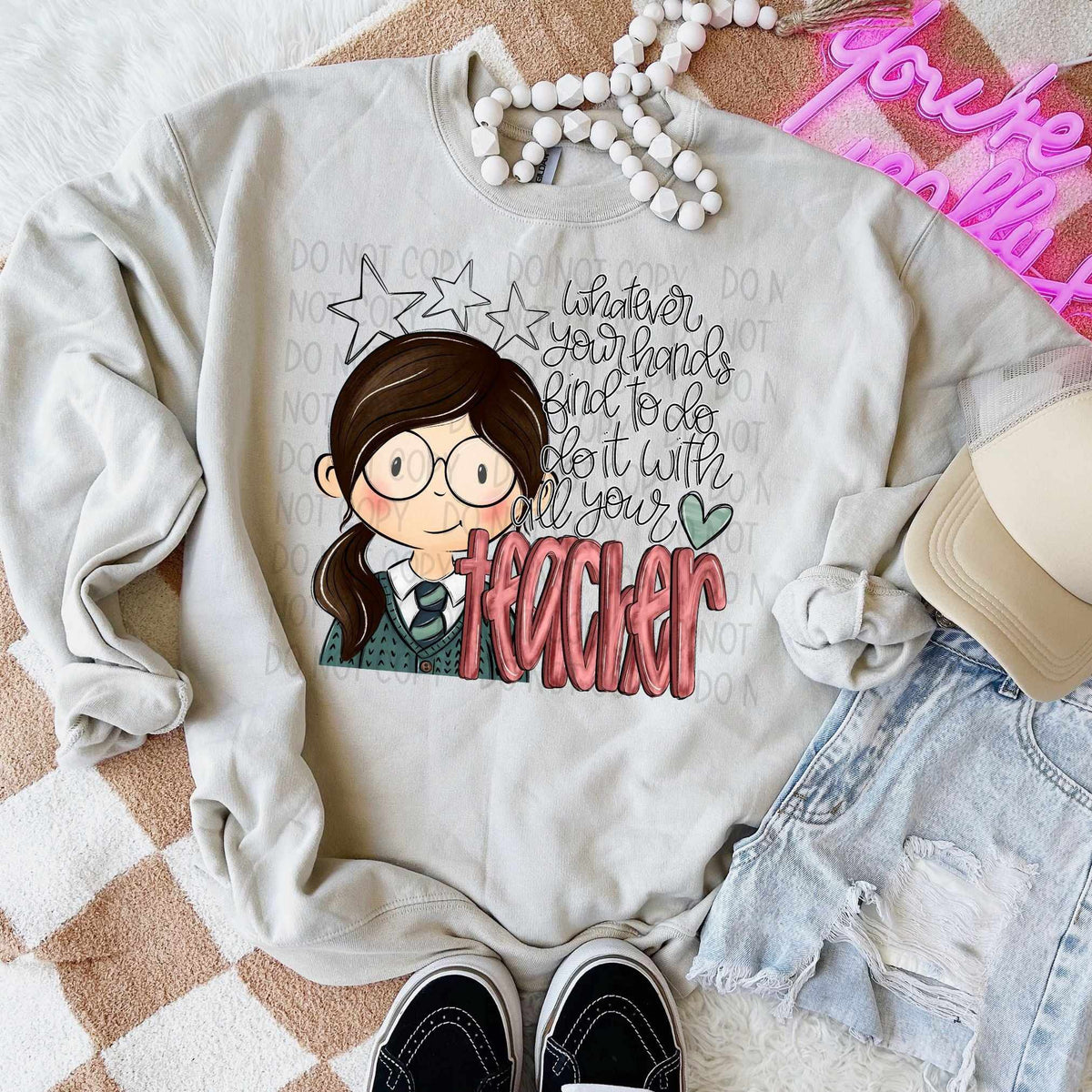 Teacher dark brown hair girl (SW) 70306 DTF transfer