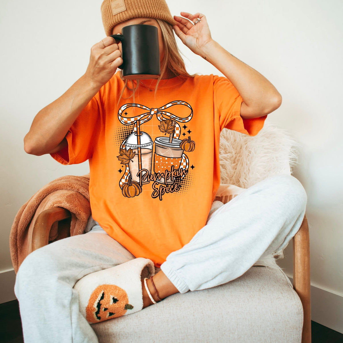 Pumpkin Spice Coffee With Bow CSC DTF transfer