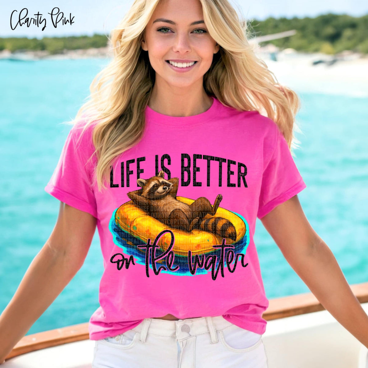 Life is better on the water raccoon (SDD) 99287 DTF transfer