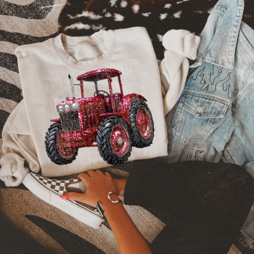 Rhinestone red tractor (Classy) 95302 DTF transfer