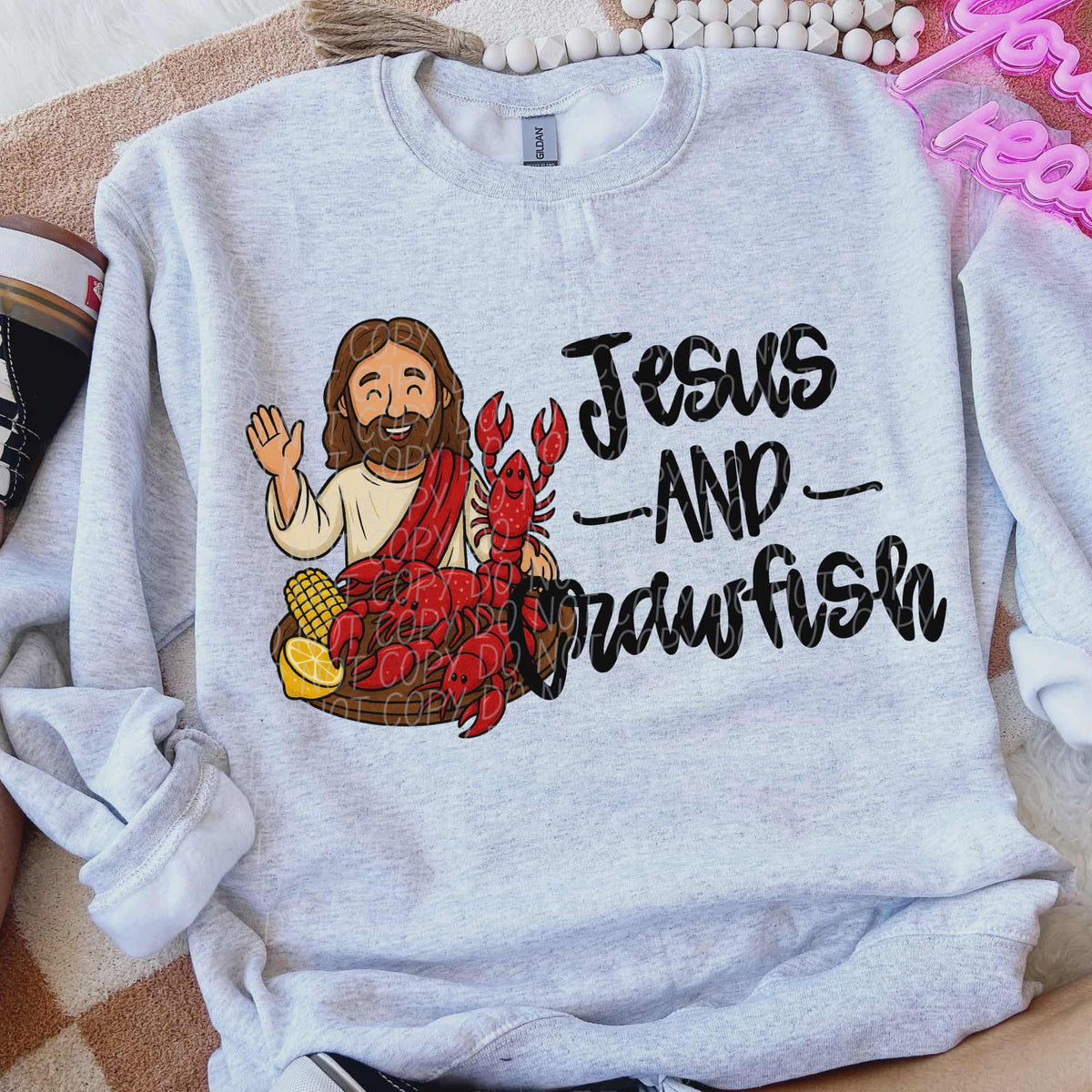 Jesus and crawfish black words (city) DTF Transfer