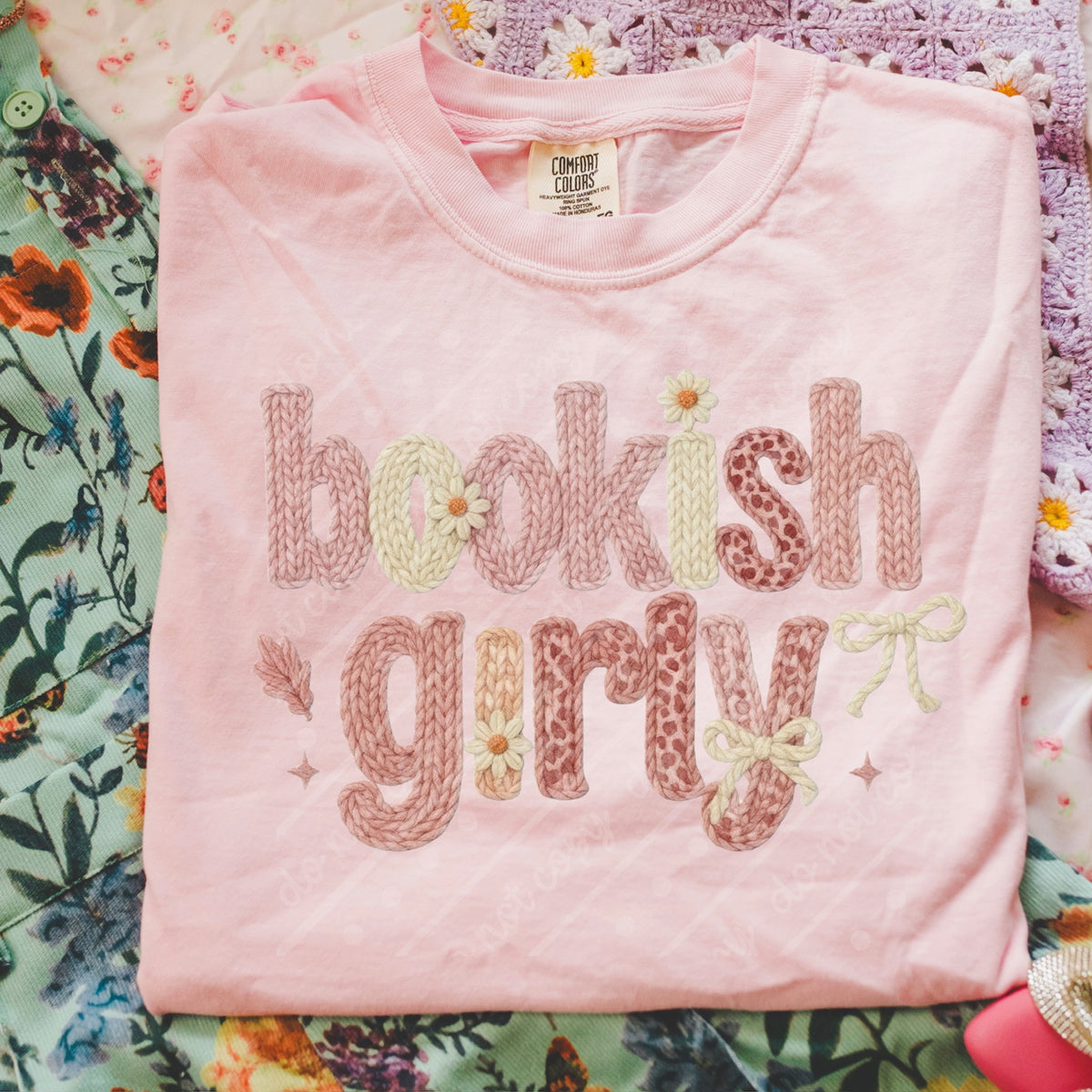 Bookish girly faux crochet DTF Transfer