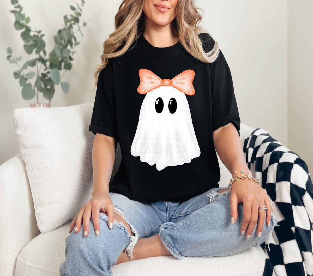 Ghost with orange bow (Linda) 107863 DTF transfer