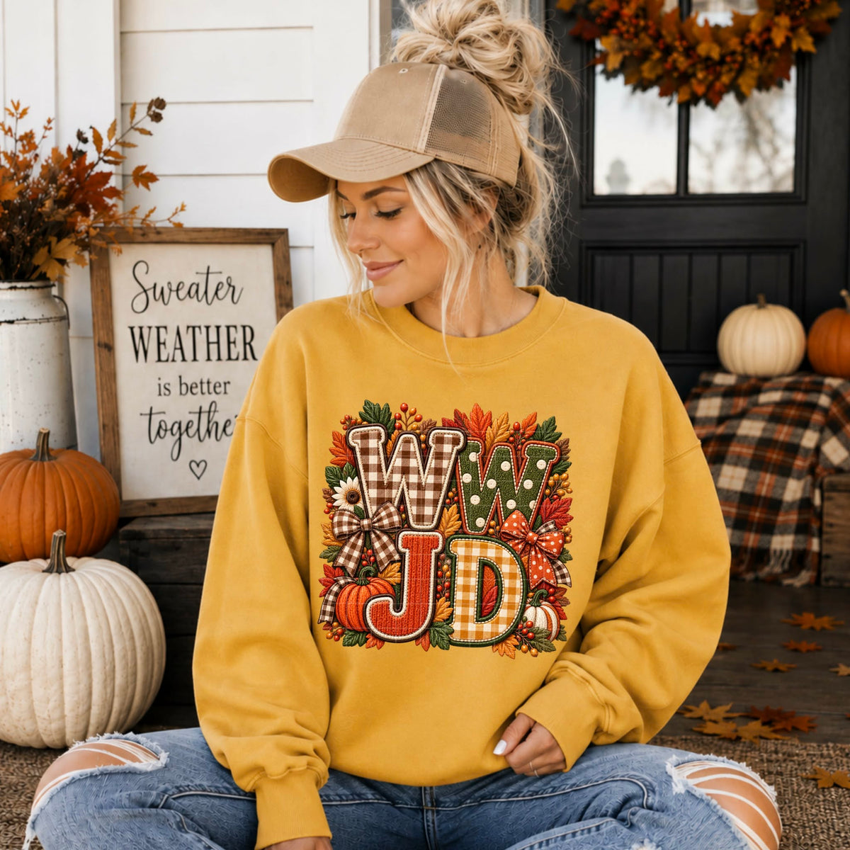 WWJD leaf fall fabric print (SDD) DTF Transfer