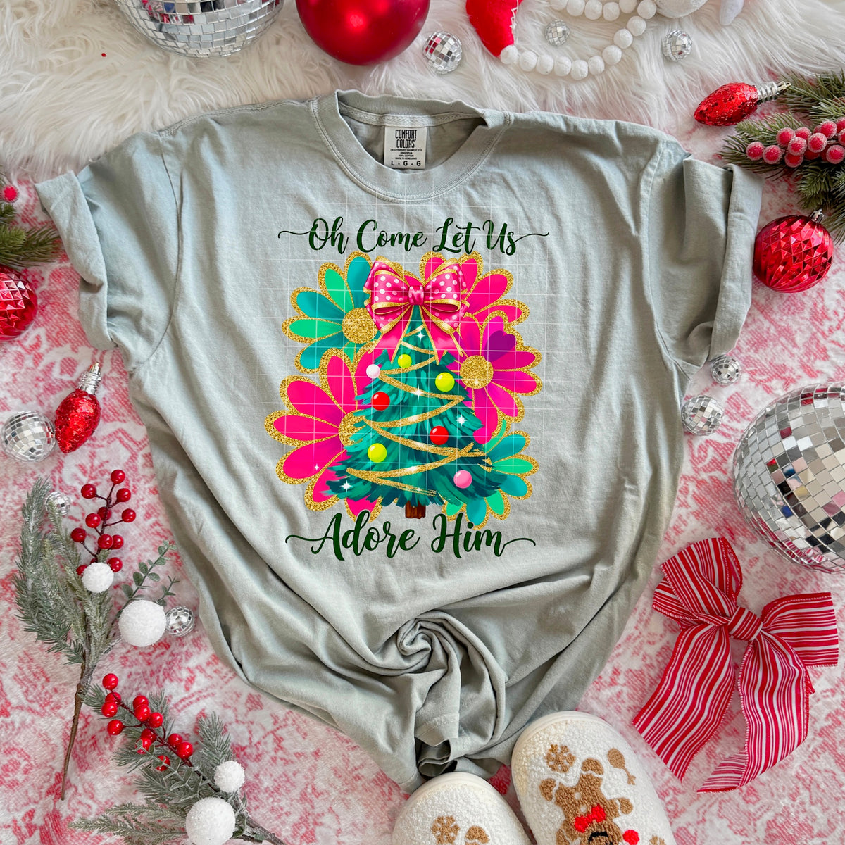 Come let us Adore Him tree and flowers 113755 DTF Transfer