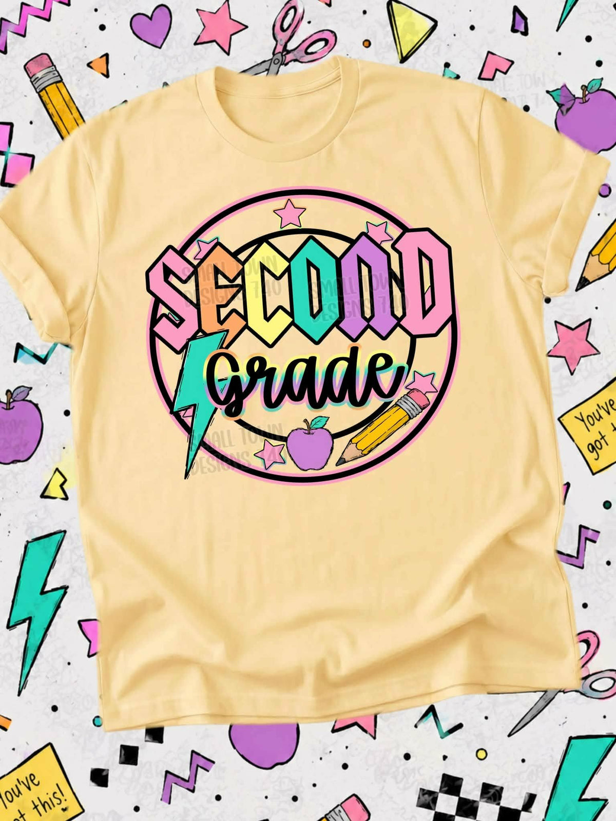 Second grade lightning colorful bolt retro circle with stars (STD) DTF Transfer