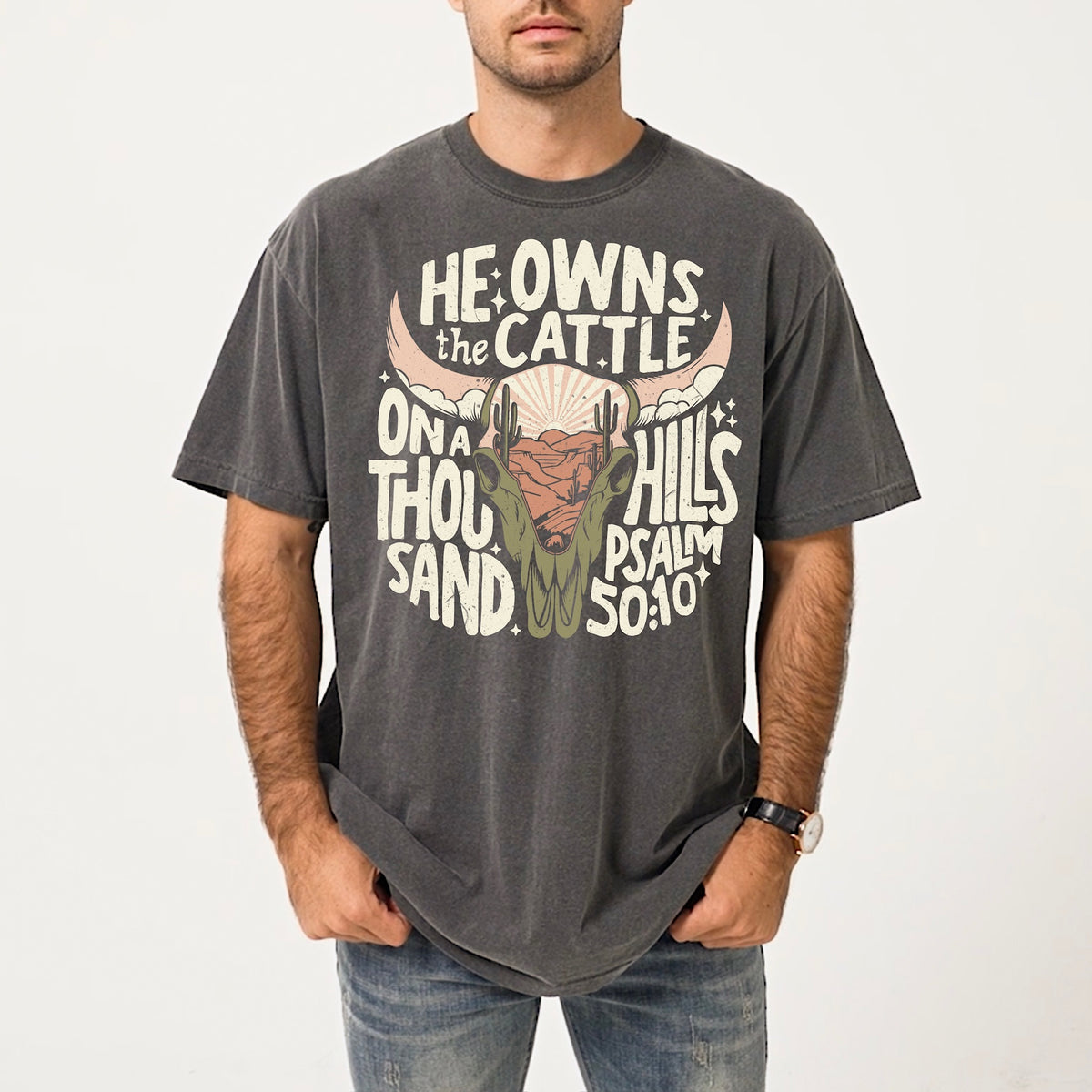 He owns the cattle (white words /green and pink) DTF Transfer