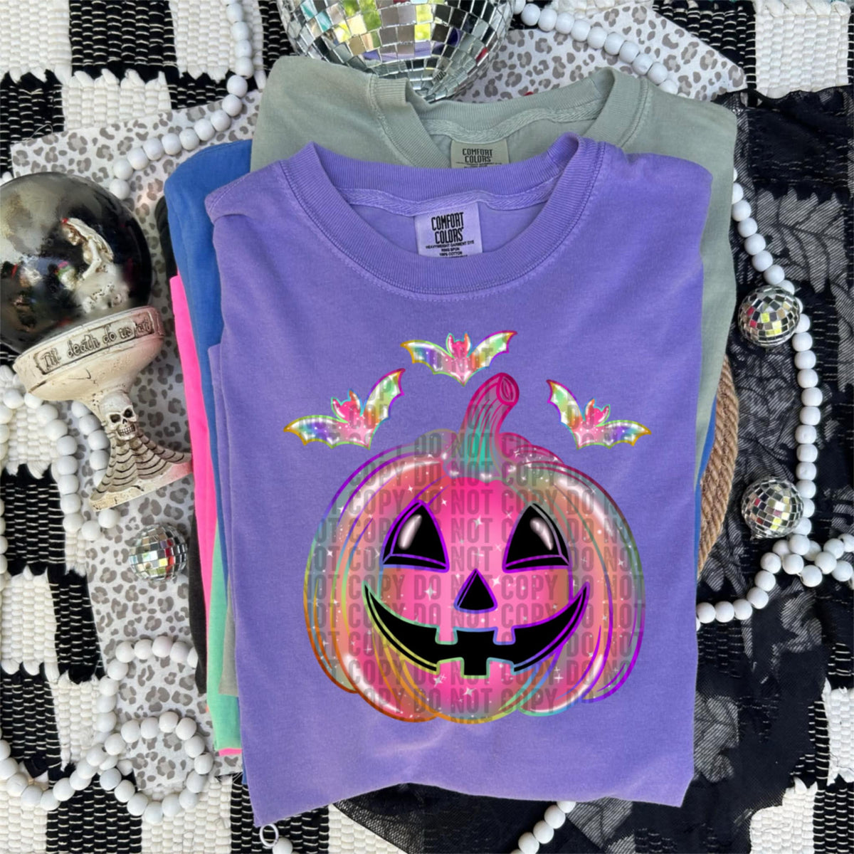 Rainbow Pumpkin with bats (lane) DTF transfer