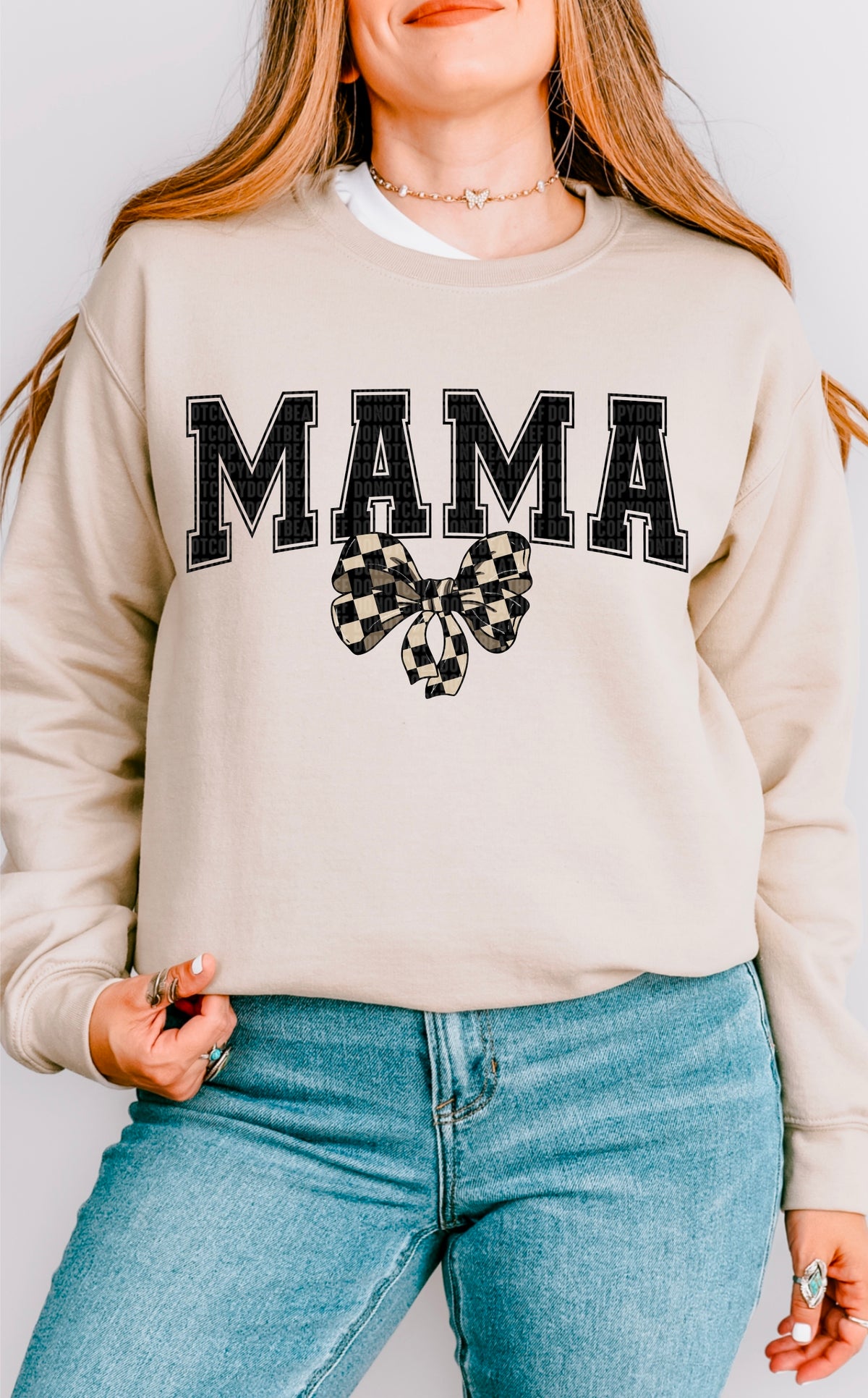 Mama cream checkered bow 95608 DTF transfer