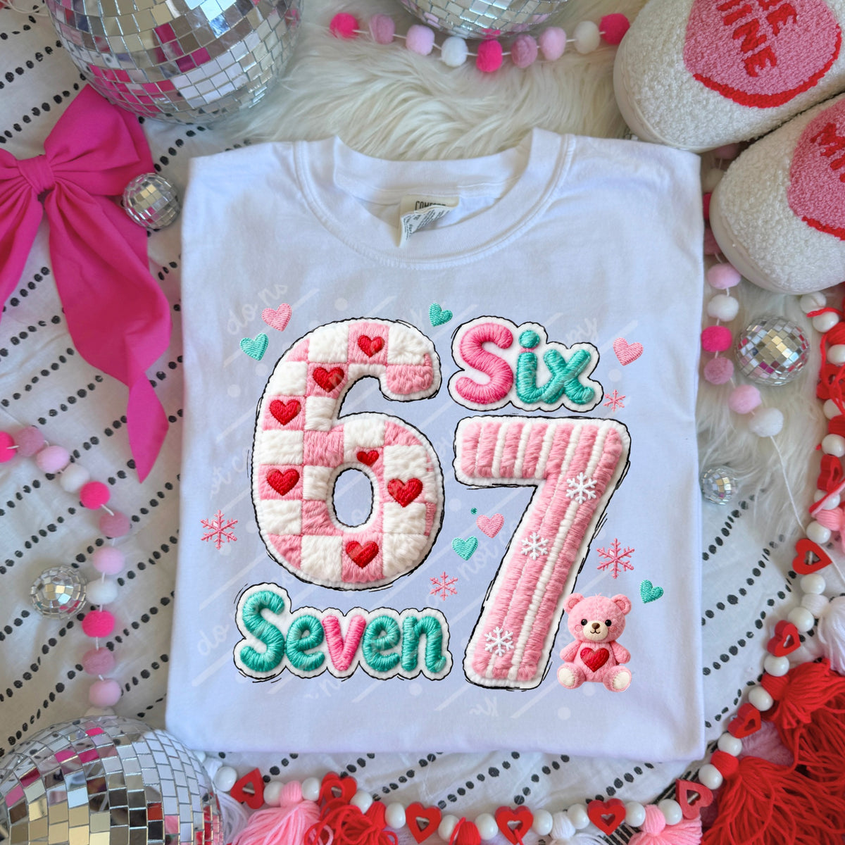 67 Faux yarn hearts DTF Transfer