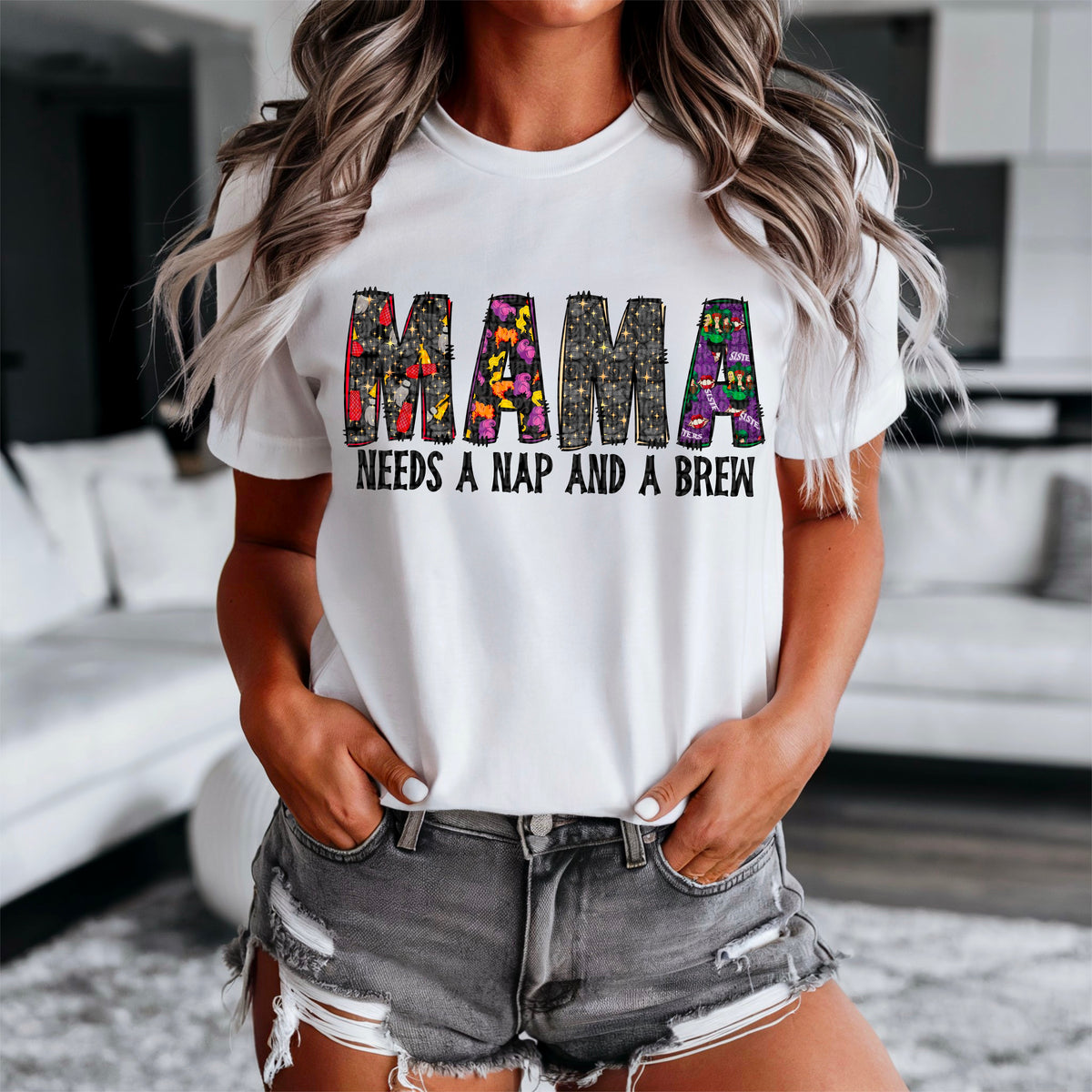 Mama needs a nap and a brew black font 91730 DTF transfer