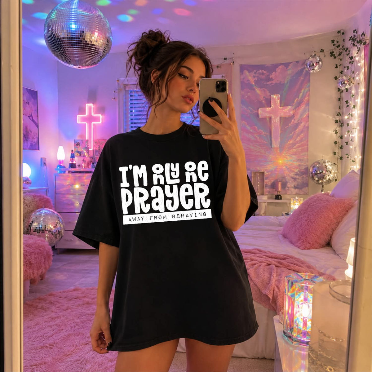 I’m only one prayer from behaving WHITE (DWS) DTF Transfer