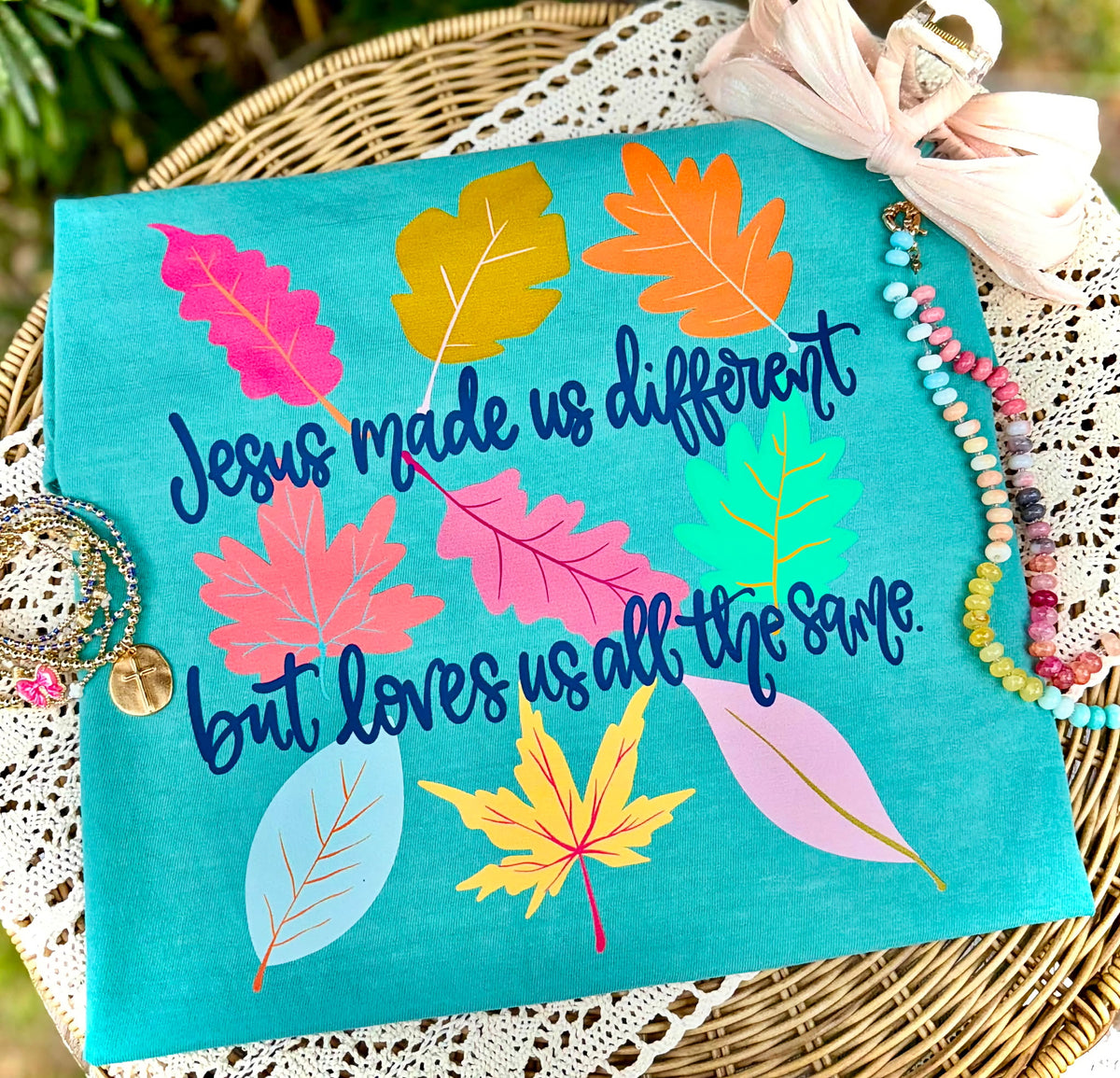 Jesus made us different but loves us all the same colorful leaves Sunday Special DTF transfer