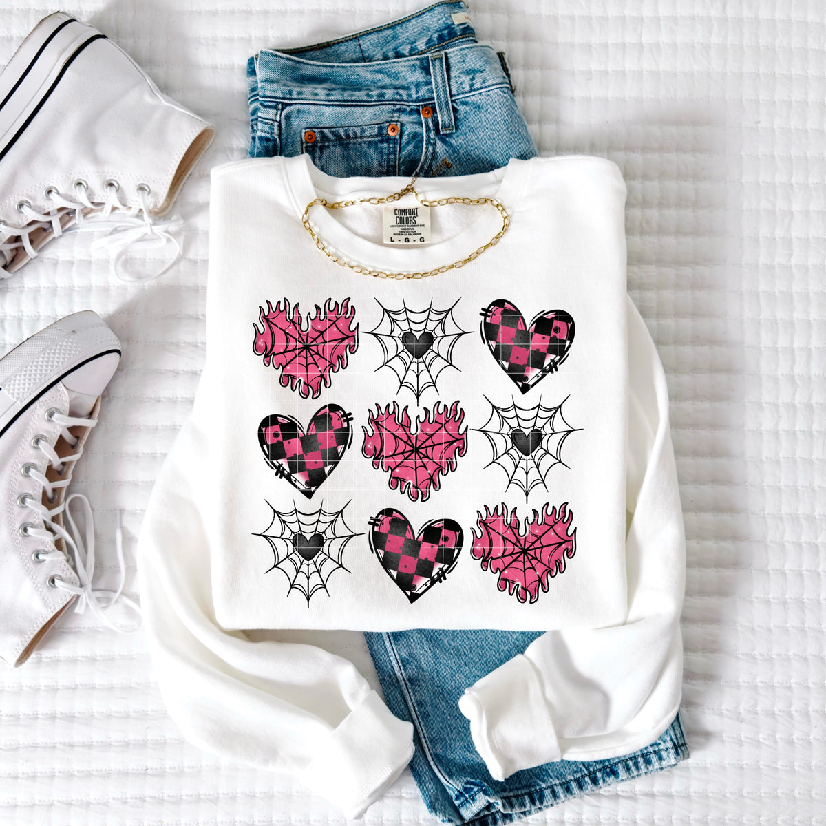 Pink firey hearts black webs (CSC) 95883 DTF transfer