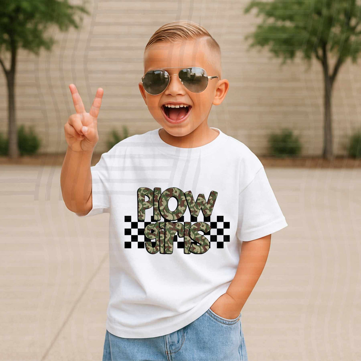 Plowgirls Camo checkered mascots (Caplinger) DTF transfer