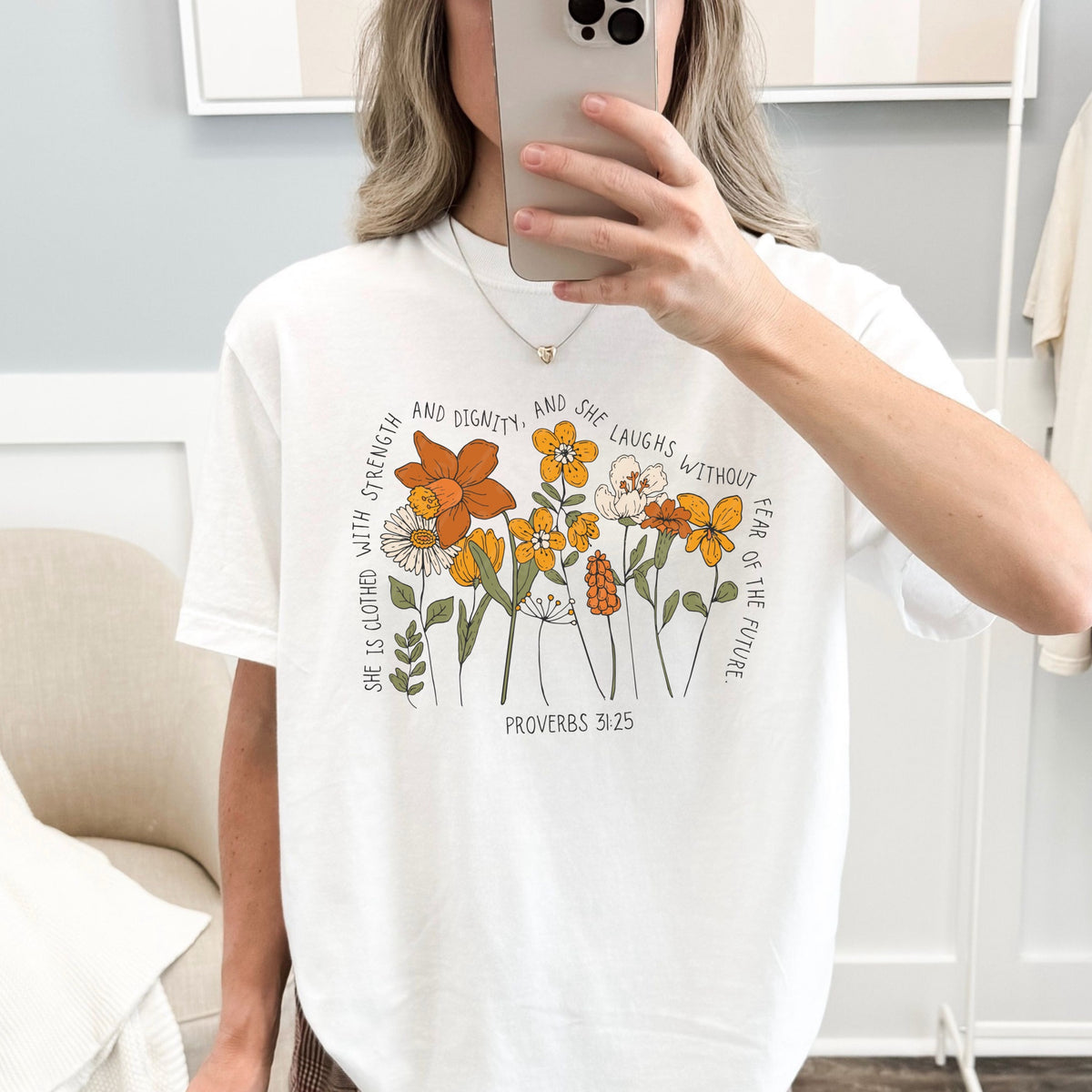 She is clothed with strength wildflowers (muted) DTF Transfer