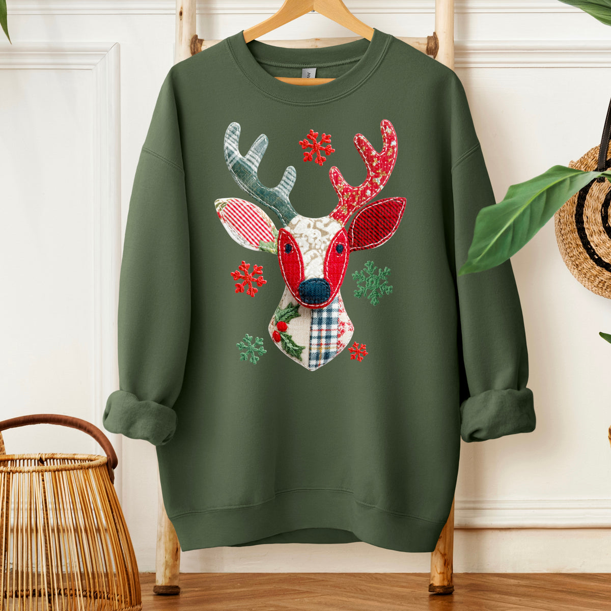 Patchwork Reindeer and snowflakes 113340 DTF transfer