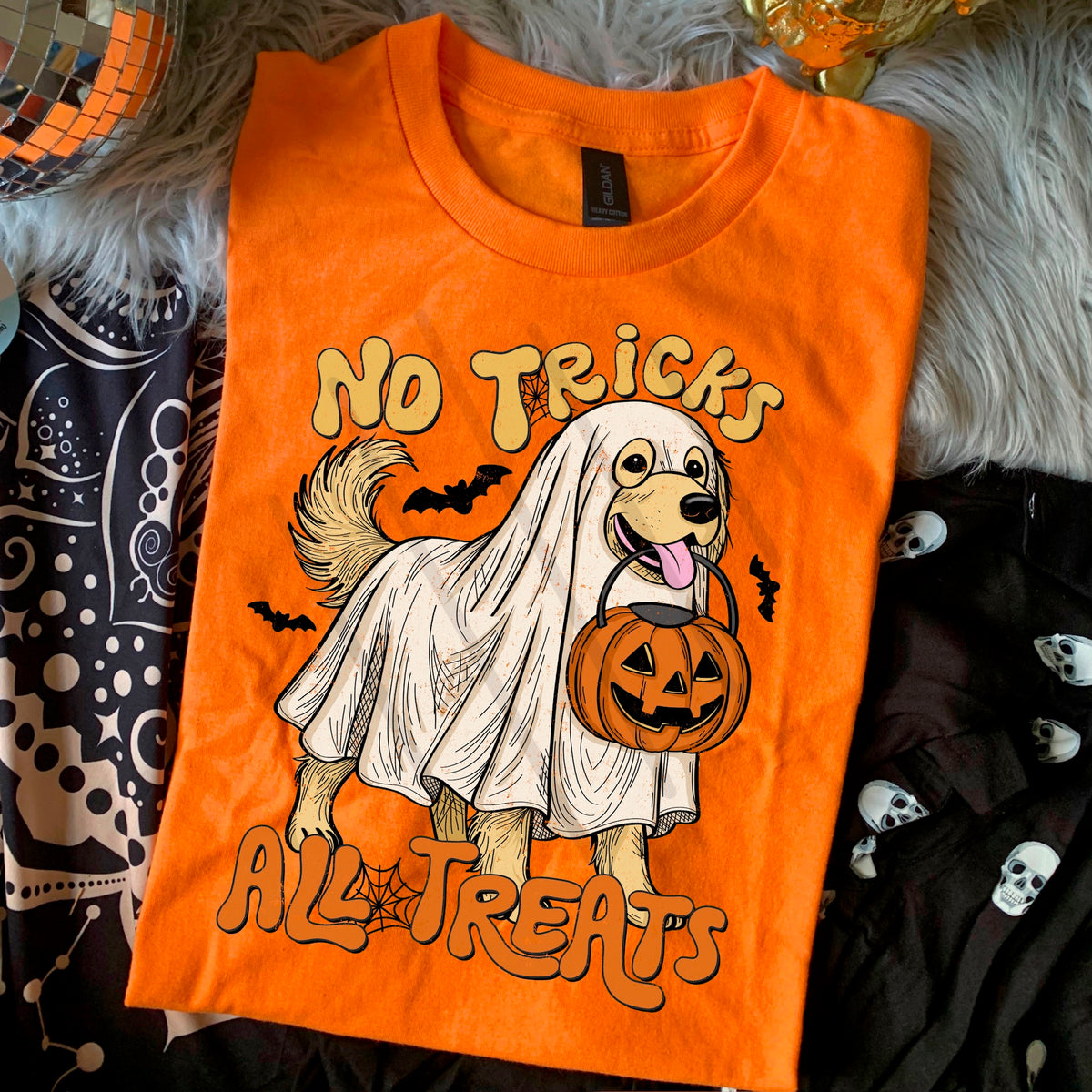 No Tricks Only Treats Dog Ghost Scarlow DTF transfer