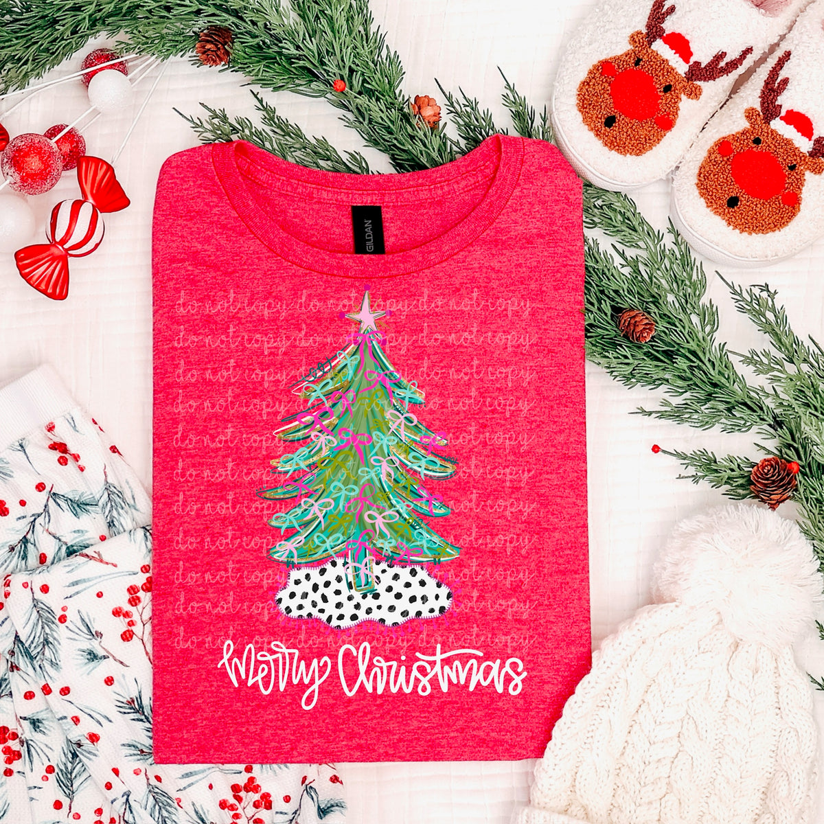 Merry Christmas Tree with polkadot base DTF transfer