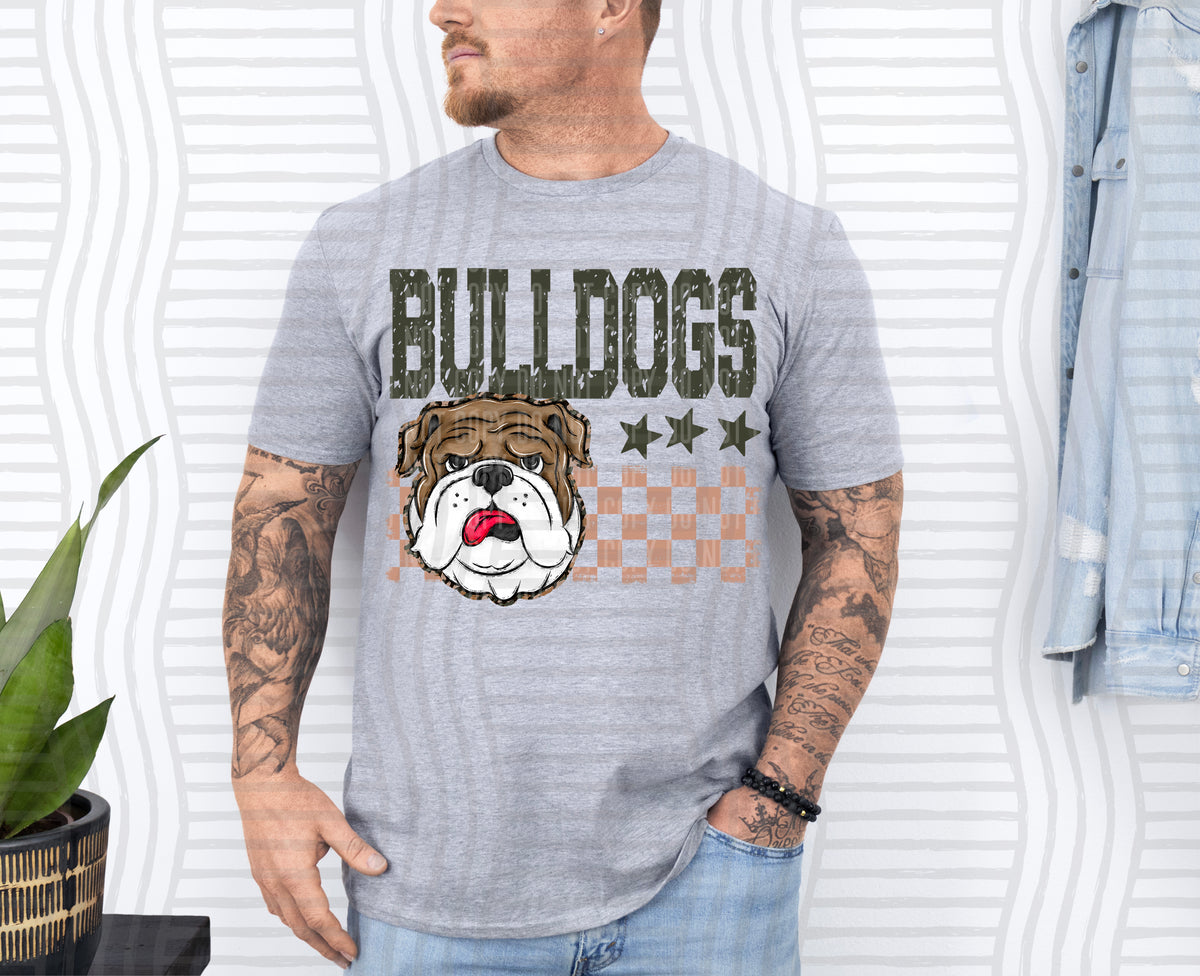 Brown & White Bulldog Tan Checker (Caplinger) DTF Transfers