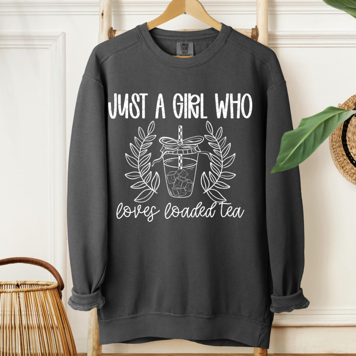 Just A Girl who Loves Loaded Tea WHITE (SDD) DTF Transfer