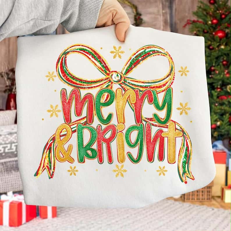 Merry And Bright Bow (green red yellow) DTF transfer