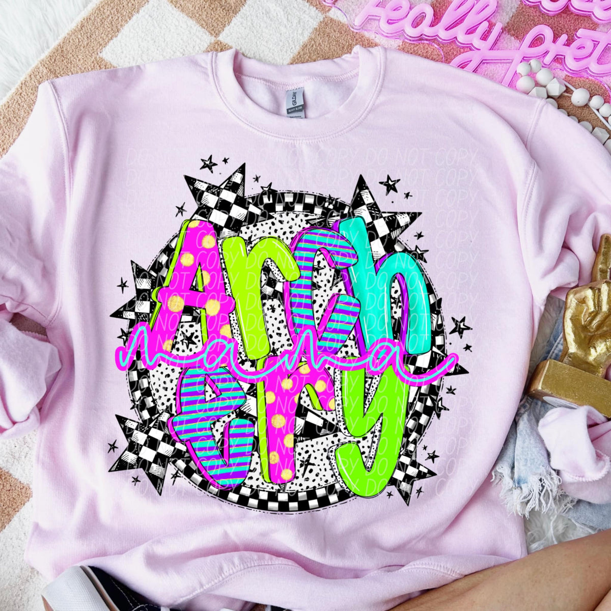 Archery mama neon font circle (CITY) 91292 DTF transfer