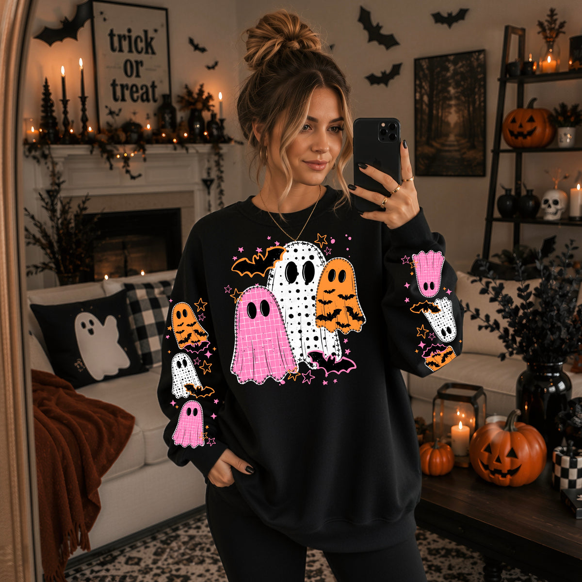 Pink and orange ghosts (set two sleeves) (CSC) DTF Transfer