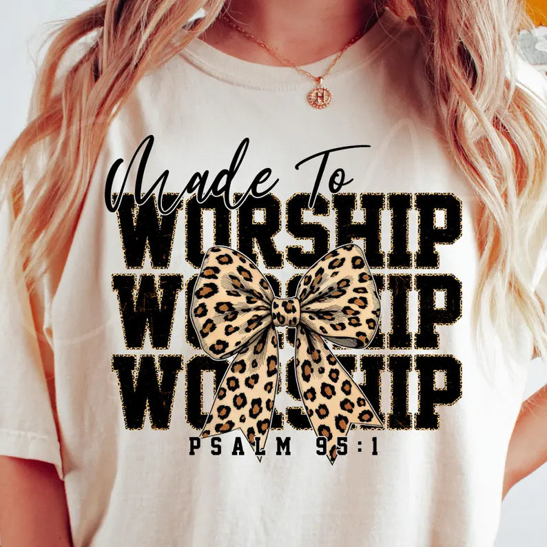 Made to worship stacked leopard bow 96699 DTF transfer