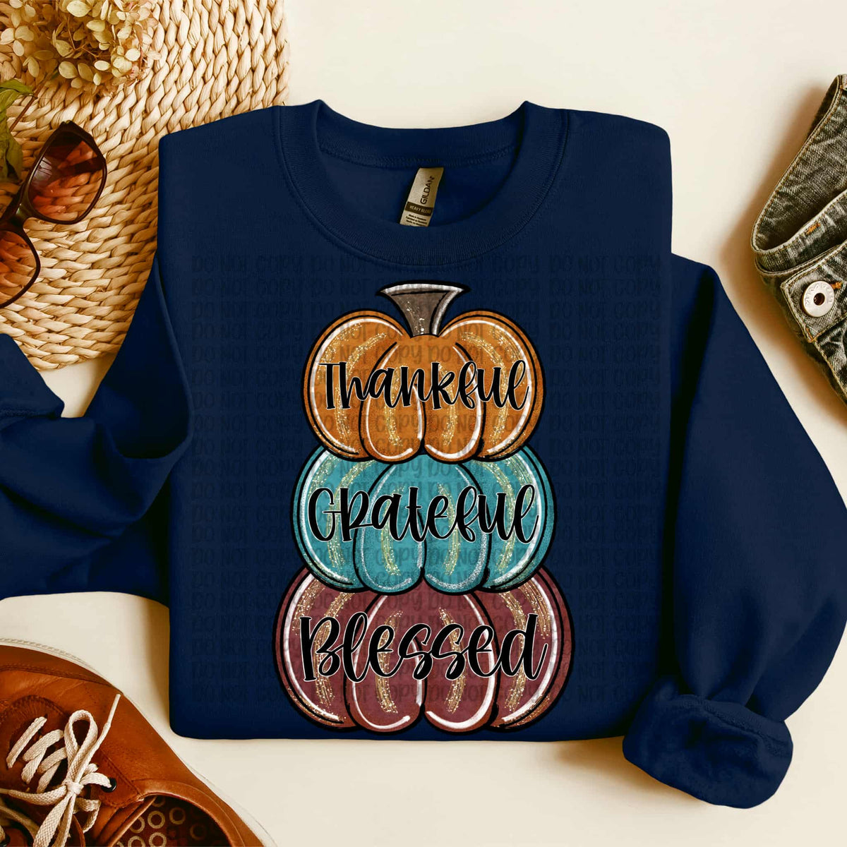 Thankful Grateful Blessed stacked pumpkins no sunflowers (VP) DTF transfer