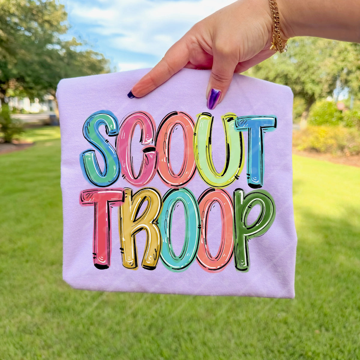 Scout Troop colorful brushstroke font DTF Transfer