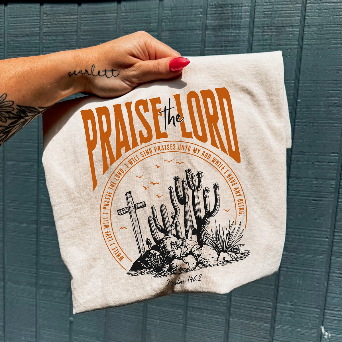Praise the lord cactus and cross (orange and black) DTF Transfer