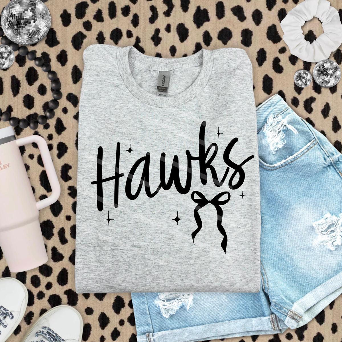 Hawks Mascot with Black Bow scarlow 110231 DTF transfer