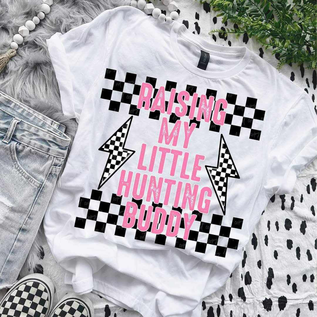 Raising my little hunting buddy checkered lightning bolt GIRL (VIRGO) 70574 DTF transfer