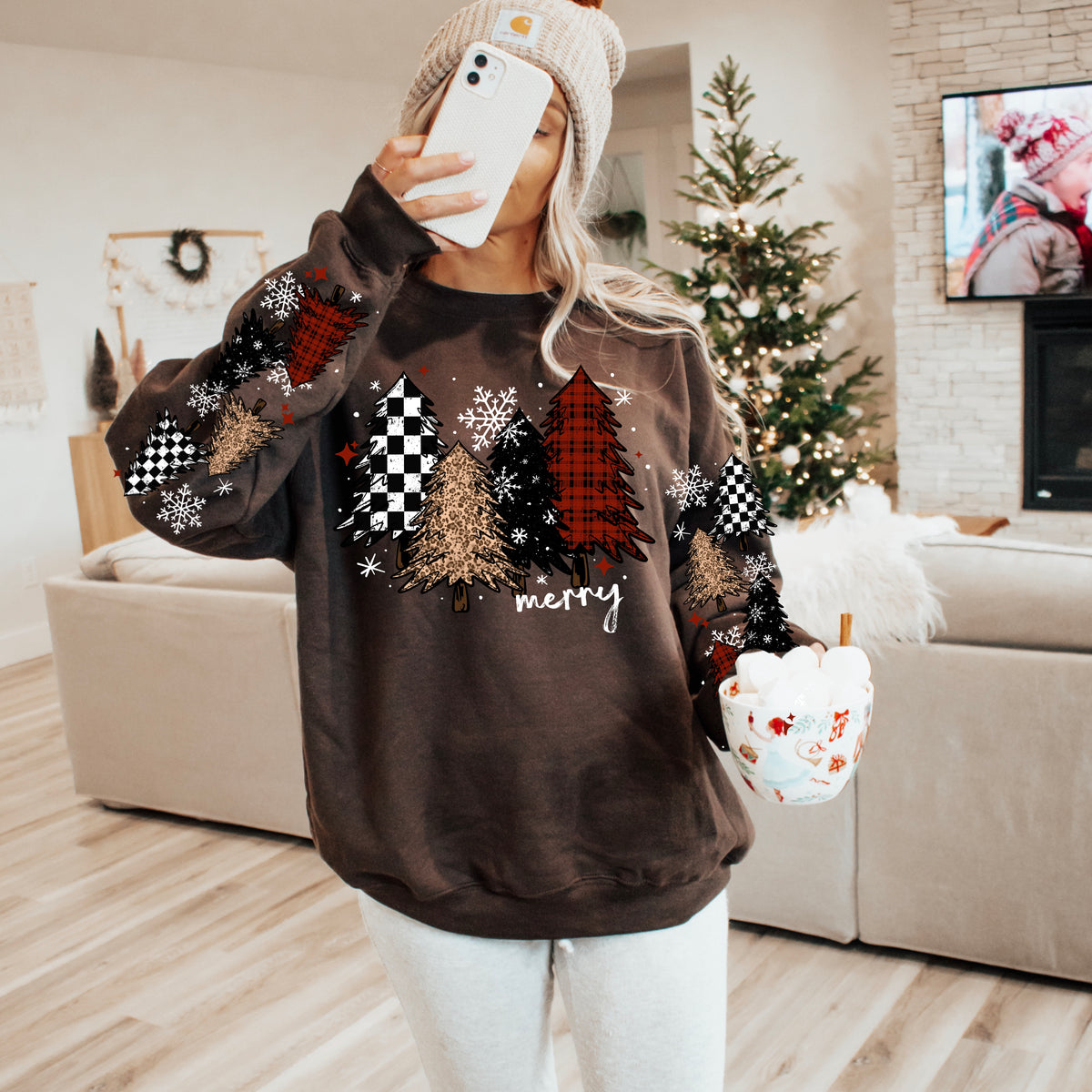 Merry patterned trees (set two sleeves) (csc) DTF Transfer