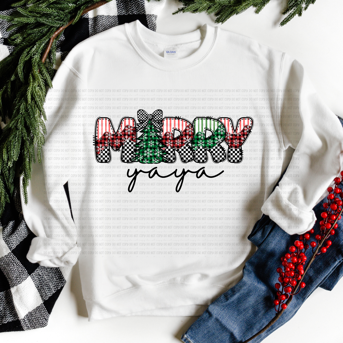 Merry yaya stripe plaid and checker (revel) DTF Transfer