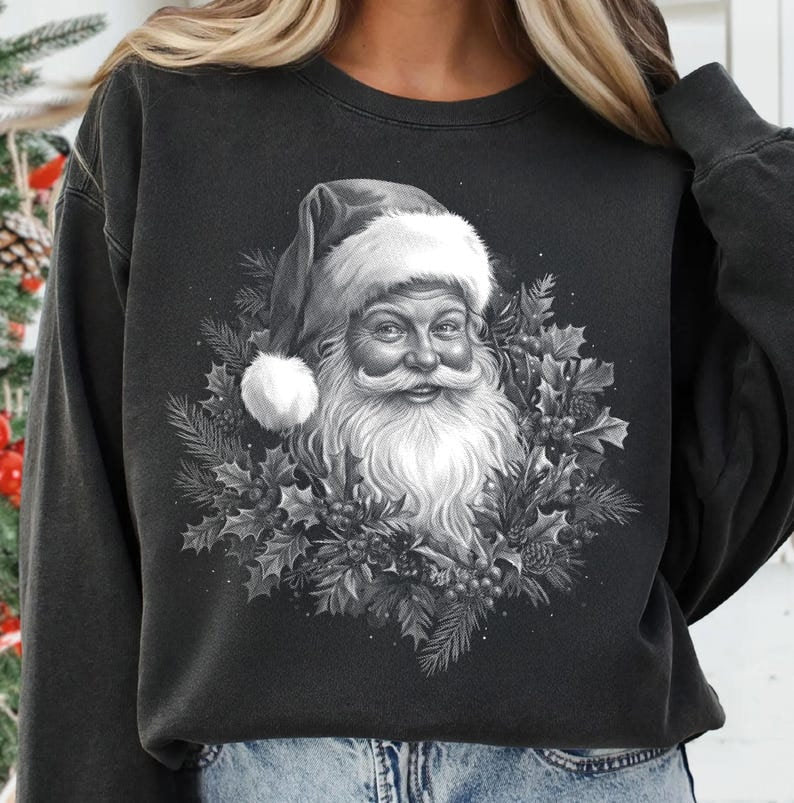 Vintage Santa with flowers (looking right) WHITE 117210 DTF Transfer