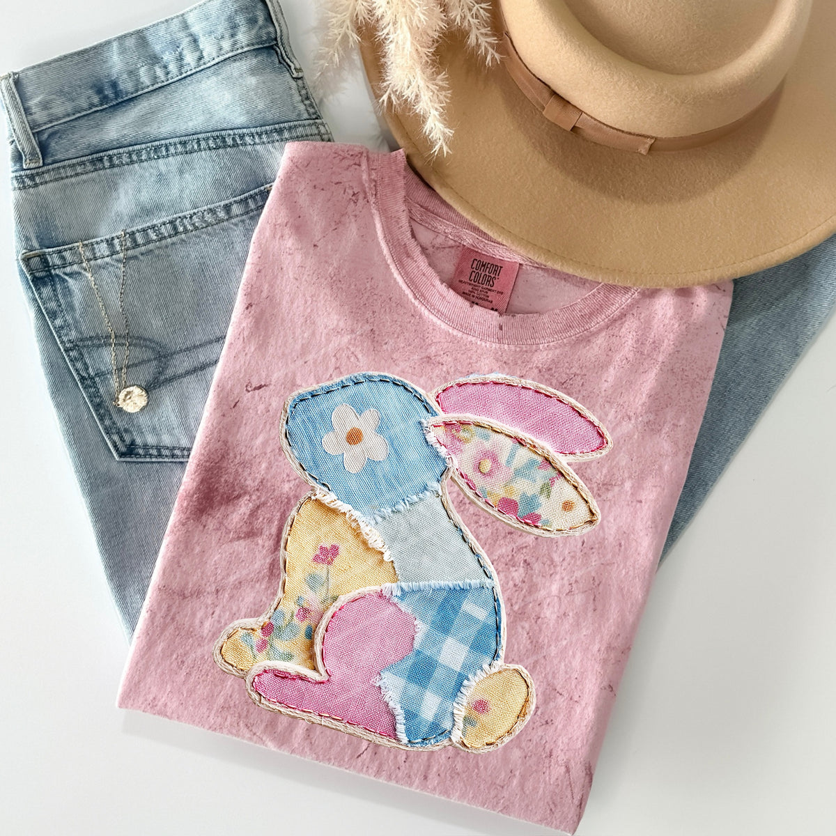 Faux patchwork bunny (flower eye) DTF Transfer