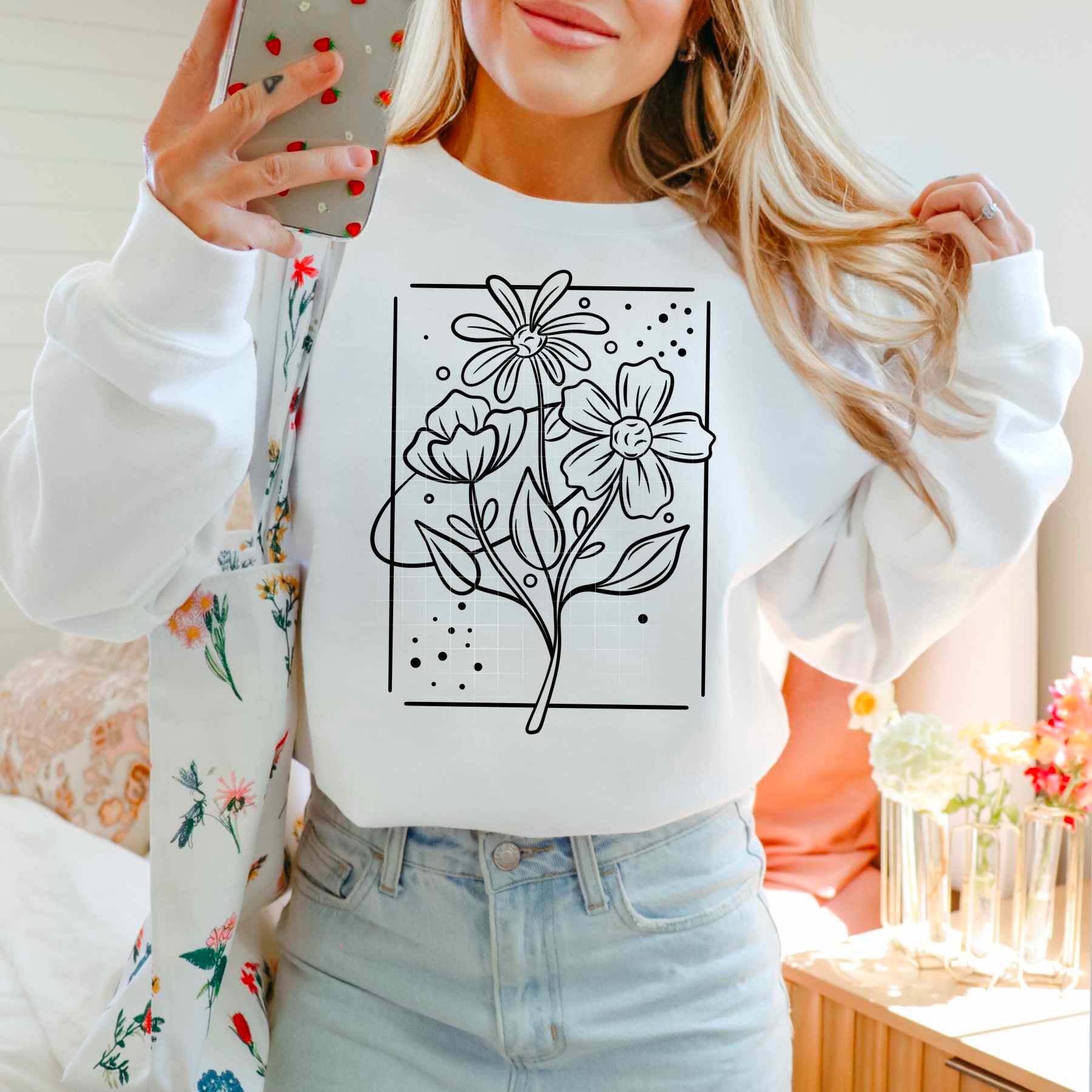 Black florals with frame (CSC) 84311 DTF transfer – Mud & Grace Transfers