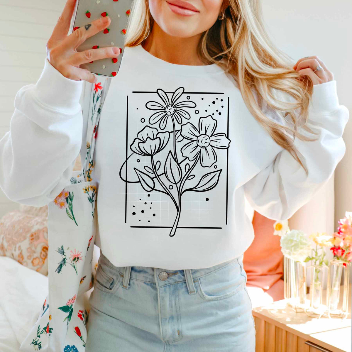 Black florals with frame (CSC) 84311 DTF transfer