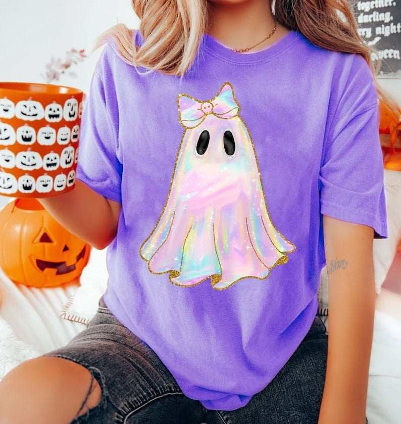 Iridescent ghost with bow 64950 DTF transfer