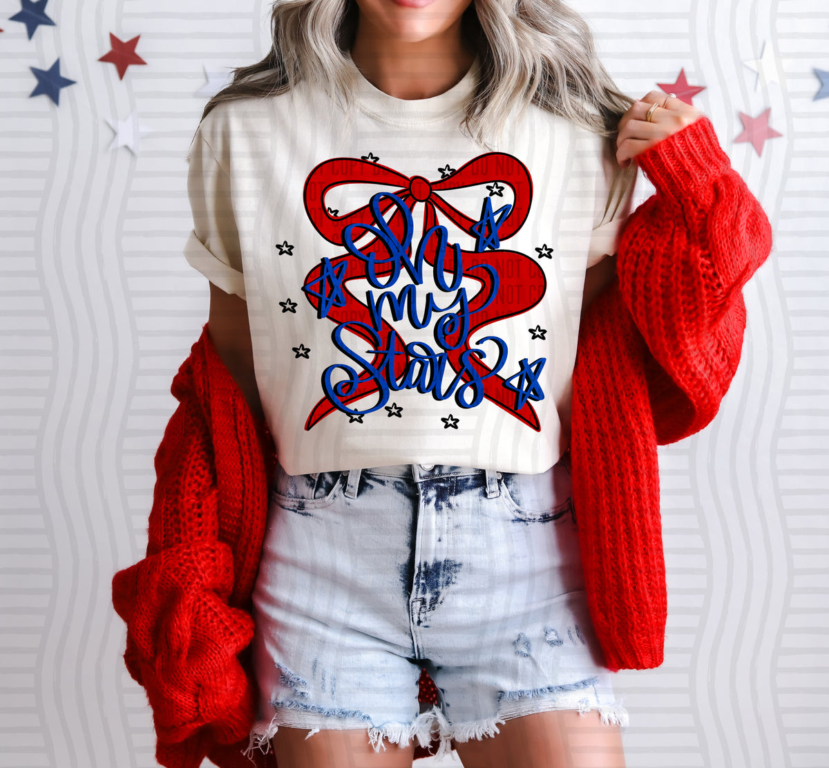 oh my stars red bow blue stars (caplinger) DTF Transfer
