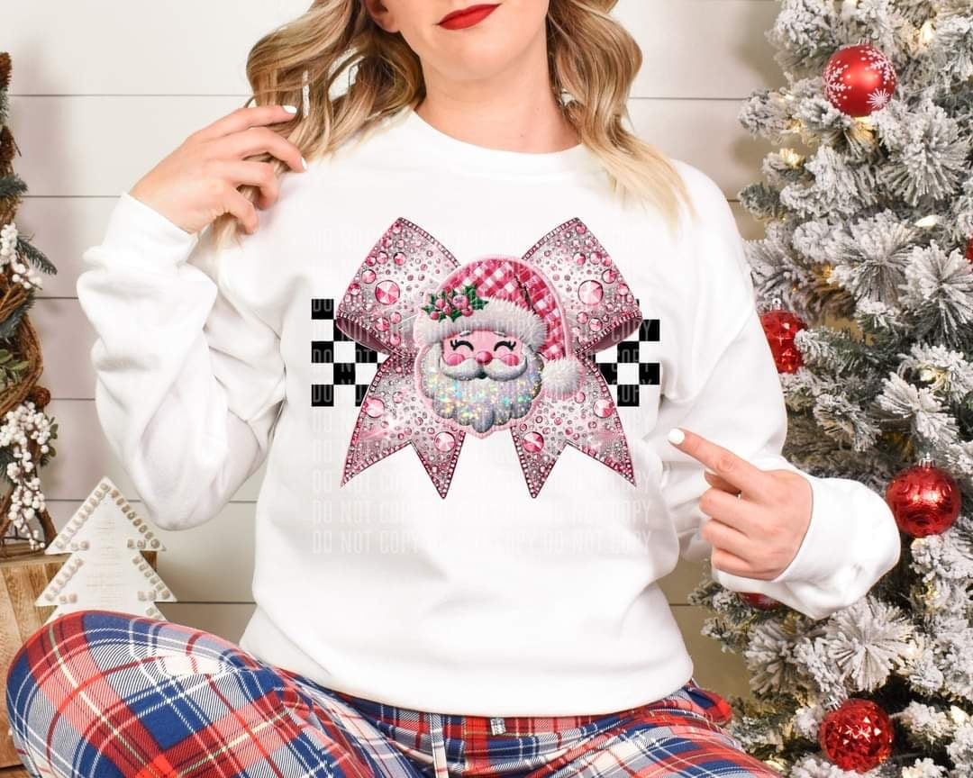 Pink santa bow black checkered (caplinger) 60537 DTF transfer