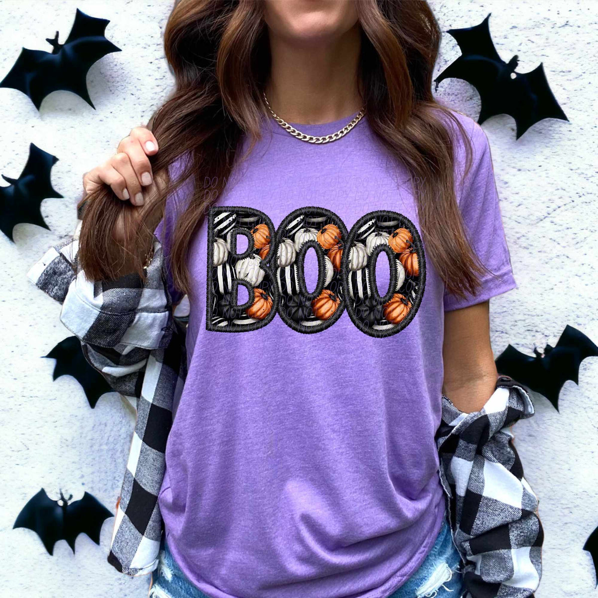 Boo black outline orange pumpkins (CITY) 55914 DTF transfer