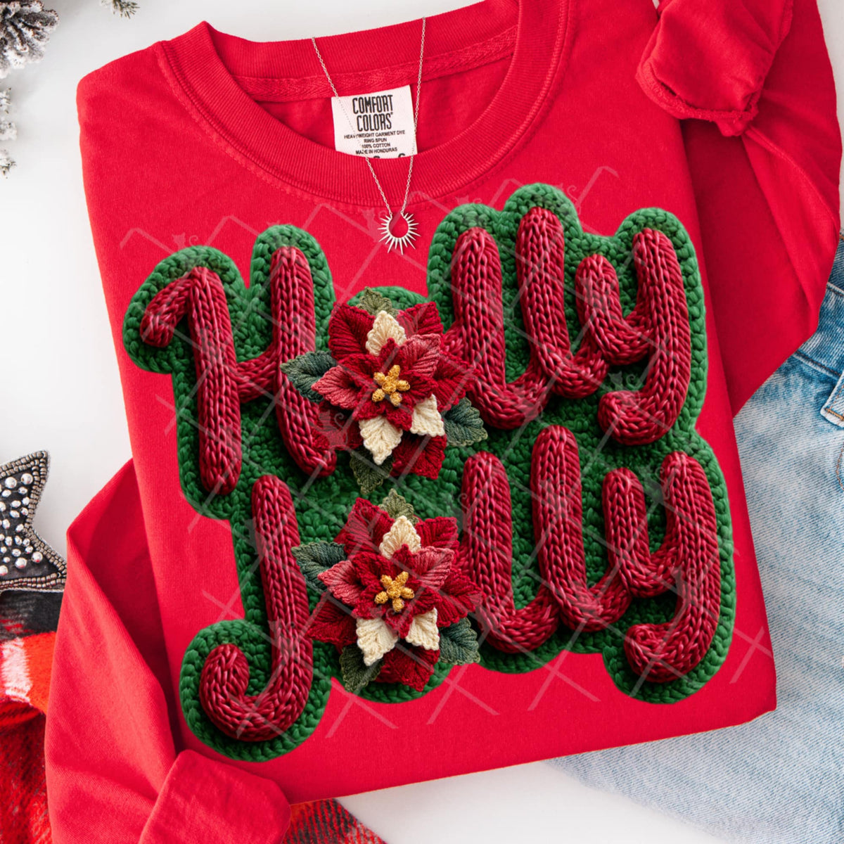 Holly Jolly flower faux yarn (TTD) DTF Transfer